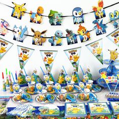 a pokemon themed birthday party complete with decorations