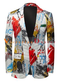 Men Red and White Printed Casual Blazer Jacket   Color: Red and White   Material: Polyester   Occasion: Party, Wedding, Events, Photo shoot or Shows   Sleeve Length: Long Sleeves   Collar: V-neck   Closure Type: Single Breasted   Includes: Jacket      amp;nbsp;      amp;nbsp; Printed Blazer, Casual Blazer, Suits Coats, Prom Party, Mens Costumes, Casual Coat, White Material, Jacket Coat, Party Wedding