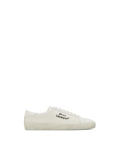 Saint Laurent Court Classic Sl/06 Embroidered Sneakers in Canvas and Leather Embroidered Low-top Sneakers For Streetwear, Saint Laurent Court Classic, Embroidered Sneakers, Canvas Leather, Leather Shoes, Saint Laurent, Pick Up, In Store, Buy Online