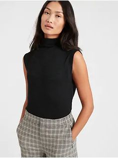 Women's T-Shirts & Tees | Banana Republic High Neck Knit Tops For Work, Casual Knit Turtleneck Tops, Fitted Casual Turtleneck Knit Top, Casual Knit High Neck Top, Casual Fitted Knit Mock Neck Top, Casual Turtleneck Tops For Work, Casual Knit Mock Neck Top For Layering, Casual Mock Neck Top For Work, Mock Neck Tank