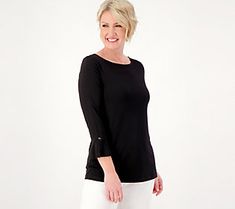 Say hello to your new favorite top. The flattering bateau neckline gracefully drapes over your decolletage and bell sleeves add ladylike charm. From Susan Graver. Elegant Stretch Knit Top For Workwear, Elegant Black Boat Neck Top, Elegant Solid Knit Top For Spring, Chic Boat Neck Top For Work, Elegant Boat Neck Top For Layering, Elegant Boat Neck Tops For Fall, Chic Stretch Boat Neck Top, Chic Stretch Tops With Boat Neck, Bateau Neck