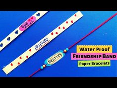 two water proof friends band bracelets on a blue background with the words best friends