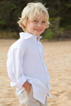 Boy's Linen Amalfi Shirt (LS) Italian Style Dress, Ring Bearer Attire, Boys Linen Shirt, Kona Wedding, Michael Angarano, Boy Haircuts, Bearer Outfit, Boys Hair, Ring Bearer Outfit