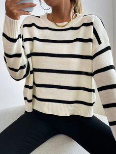 PRICES MAY VARY. 100% Acrylic Pull On closure Hand Wash Only Multicolor Sweater, Oversize Pullover, Pull Oversize, Drop Shoulder Sweaters, Sweater Sale, College Fashion, Sweaters Knitwear, Striped Sweater, Outfit Casual