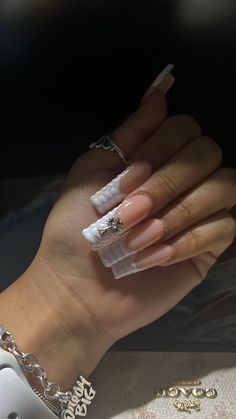 White Croc Nails, Cross Nail Designs, Croc Nails, Long French Tip Nails, Cross Nails, Punk Nails, Her Nails