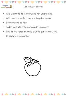 an apple is shown with the words in spanish and english, along with other words