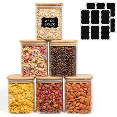 PRICES MAY VARY. Versatile Snack Container: These 27fl.oz glass pantry storage containers ideal for storing 0.75 pounds of dried cranberries or dried apricots and 1.125 pounds of raisins, and these glass jars also can be kids snack container, candy jar,spice jar,salt jar Airtight Food Jar: The square pasta storage containers use wood lids and silicone sealing rings for a better airtight and moisture-resistant space to prevent the food from getting wet and gain longer freshness time and longer st Square Glass Jars, Pantry Storage Containers, Coffee Candy, Blooming Tea, Glass Spice Jars, Glass Storage Jars, Glass Food Storage, Glass Food Storage Containers, Food Jar