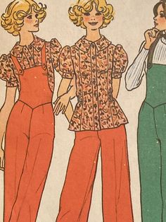 1975. Sewing pattern for overalls and top. Pattern is cut and complete. 1970s Overalls, 70s Sewing Patterns, Overalls Vintage, 1970s Fashion Women, Pattern Outfits, Casual Wear Dress, Overalls Women, Skirt Patterns Sewing, Vintage Casual