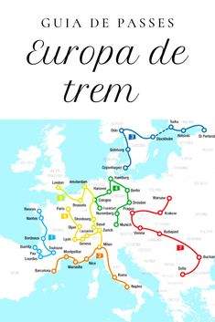 a map with the names of europe and their major cities in black, red, yellow, blue