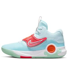 When looking for a great pair of Nike KD Trey 5 X EP shoes, KICKS CREW is the best place to shop. We carry a wide selection of Nike KD Trey 5 X EP shoes in a variety of colors and styles, so you're sure to find the perfect pair for your needs.The Nike KD Trey 5 X EP 'Blue Chill Bright Crimson Mint' is a great choice for those who want a stylish and comfortable shoe. The upper is made of breathable mesh with a synthetic overlay for added support. The Lunarlon foam cushioning provides excellent comfort and support, while the rubber outsole offers traction and durability. (SNKR/Men's/Mid Top/Non-Slip/Basketball/Kevin Durant/Shock-absorbing) Cool Volleyball Shoes Nike, Colorful Basketball Shoes Nike, Bright Volleyball Shoes, Court Shoes Volleyball, Bright Basketball Shoes, Colorful Volleyball Shoes Nike, Blue Volleyball Shoes, Cool Volleyball Shoes, Colorful Basketball Shoes