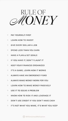 the rules for how to make money in black and white, with text that reads