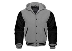 Product Description: Experience unmatched style and comfort with our **Premium Varsity Hoodie Jacket designed for both men and women. Crafted with a luxurious combination of **genuine leather sleeves** and a **premium wool body this jacket offers warmth, durability, and a timeless varsity look.  Perfect for casual outings or layering in cooler weather, the jacket features: - **High-quality polyester lining** for superior warmth and comfort. - **Button-closure front** for a classic, sleek design. Hooded Fleece Varsity Jacket For Fall, Hooded Varsity Jacket With Pockets For Winter, Fleece Hoodie For College, College Fleece Hoodie Outerwear, Black Sporty Fleece Jacket For Streetwear, Sporty Black Fleece Jacket For Streetwear, Hooded Fleece Outerwear For College, Fleece Outerwear For Sports Events In Fall, Black Hooded Varsity Hoodie