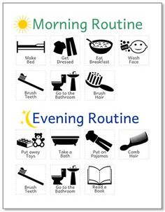 the morning routine poster is shown in black and white, with an image of various things to