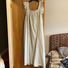 Sage And Cream Adorable Women’s Dress, Like Brand New. Size Xl Worn Once, Oversized Spring Striped Loungewear Dress, Homestead Fashion, Apron Dress, House Dress, Green Cream, Smock Dress, A New Day, Summer Dresses For Women, Xl Dress