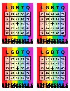 four colorful squares with people on them and the words lgtto written in black