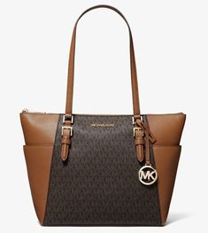 Gray Handbags, Michael Kors Tote Bags, Pink Tote Bags, Brown Leather Totes, Gold Bag, Mk Logo, Zip Tote, Straw Tote, Purses Michael Kors