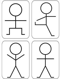 four stick figures with different faces and body shapes