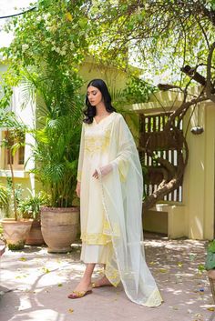 Lemon Canvas, Self Embroidery, Desi Attire, Wide Leg Culottes, Daffodil Yellow, Latest Dress Design, November Wedding, Indian Bridal Outfits, Net Dupatta