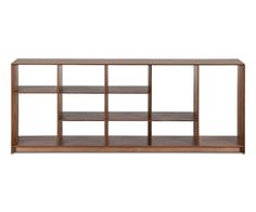 a wooden shelf with several shelves on it