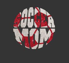 the logo for soccer mom on a black background with red and white glitters in it