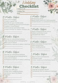 a wedding checklist with flowers on it