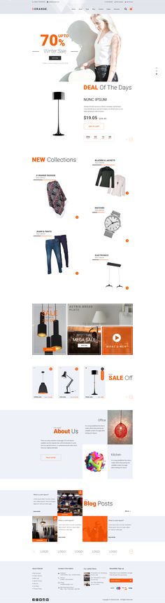 an orange and white website design for furniture store