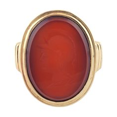 Vintage 10k Yellow Gold Carnelian Roman Soldier Head Ring Size 7.5 This Gorgeous Ring Features A Roman Soldier Head Etched Into A Beautiful Carnelian Stone Set In 10k Yellow Gold! Ring Size: 7.5 Shank: 3.98mm Front: 22.82mm X 7.76mm X 3.64 Weight: 9.4 G/ 6.0 Dwt Hallmark: 10k Very Good Condition, Professionally Polished. Will Come Packaged In A Gift Box Or Pouch (When Possible) And Will Be Shipped U.S. Priority Mail Insured. Mm122023/17kcs Classic Red Intaglio Jewelry, Classic Yellow Gold Carnelian Jewelry, Classic Carnelian Yellow Gold Jewelry, Red Cameo Oval Jewelry, Classic Red Intaglio Ring, Red Oval Intaglio Ring, Oval Carnelian Yellow Gold Jewelry, Heirloom Carnelian Yellow Gold Rings, Roman Soldier