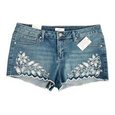 Add A Touch Of Feminine Charm To Your Casual Wardrobe With These Candie's Lace Cut-Off Shorts. The Blue Medium Wash Denim Shorts Feature A 5-Pocket Design With Embroidered Accents And A Floral Cut-Out Pattern. They Are Made Of A Comfortable Cotton Blend Material With Easy Care And Machine Washable Properties, Perfect For The Summer, Fall, And Spring Seasons. The Zipper Closure Ensures A Secure Fit, While The Flat Front And Regular Fit Make Them Suitable For Walking And Other Activities. These Cl Stretch Blue Jean Shorts For Spring, Denim Blue Jean Shorts For Spring Beach Days, Spring Jean Shorts For The Beach, Shorts Womens, Cut Off Shorts, Spring Season, Casual Wardrobe, Pocket Design, Summer Fall