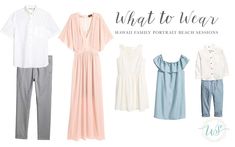 what to wear for hawaii family portrait beach session in white, pink and blue colors