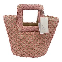 From Picnics To The Farmers' Market To Any Other Activity, The Handheld Mini Tote Handbag From A New Day Will Help You Carry Your Belongings In Style. Featuring A Woven Design, This Tote Handbag Comes With An Open Compartment To Make It Convenient To Store And Retrieve Items, And The Square Double Handles Make It Easy To Carry In Hand. Designed In A Bucket-Like Shape, This Open Tote Handbag Makes A Functional And Stylish Addition To Your Bag Collection. Shell Material: Paper Straw. Dimensions (O Pink Square Straw Bag For Daily Use, Square Straw Bag For Daily Use In Spring, Pink Square Straw Bag For Everyday Use, Spring Rectangular Beach Bag With Handles, Pink Square Bag For Summer, Everyday Straw Pouch Bag For Spring, Pink Rectangular Straw Bag For Everyday, Everyday Spring Straw Pouch Bag, Rectangular Beach Bag As Spring Gift