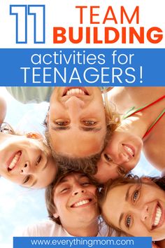 the words fun and creative at home activities for teens on top of a group of kids