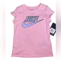 Nwt Nike Pink T-Shirt Made Of 100% Cotton. Blue/Purple Ombre Logo Graphic. Basic Purple Tops With Graphic Print, Nike Purple Tops For Spring, Cute Nike Short Sleeve Tops, Purple Pre-shrunk T-shirt For Spring, Pink Nike Tops With Letter Print, Nike Pink Tops With Letter Print, Purple Cotton Tops With Logo Print, Casual Pink Nike Shirt, Purple Graphic Tee With Logo Print