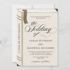 an elegant wedding card with the word, the wedding written in black ink on it