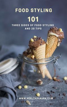 two scoops of ice cream in a glass jar with the words improve your food photography