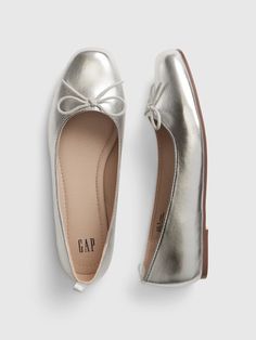 Ballet Flats | Gap Ballet Flats 2022, Silver Ballet Flats Outfit, Ballet Flats Aesthetic, Ballet Flats Coquette, Luxury White Ballet Flats, Pink Feminine Ballet Flats, Pink Ballet Flats With Ribbon, Feminine Pink Ballet Flats With Bow, Synthetic Slip-on Ballet Flats With Bow