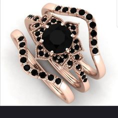 Gorgeous Rose Gold Filled 3 Band Black Stone Flower Ring. Various Sizes. Perfect As A Gift Or For Yourself. Very Shiny And Brilliant. Nwt Black Sapphire Ring, Hexagon Engagement Ring, Stackable Diamond Rings, Romantic Rings, Bridal Engagement Rings, Black Sapphire, Cubic Zirconia Jewelry, Zircon Ring, Diamond Cluster Ring