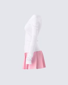 The perfect fit for our babes in their sweet but sassy era 🎀 With a subtle, yet chic look - this two-piece set features a white off-shoulder top paired with a pink pleated mini skirt 🤍 White Fitted Feminine Mini Skirt, White Mini-length Feminine Skirt, White Mini Skirt In Feminine Style, Feminine Fitted White Skort, White Mini Length Feminine Skirt, Fitted Feminine White Skort, White Mini Skirt With Feminine Style, White Feminine Mini Skort, Chic Pink Mini Tennis Skirt