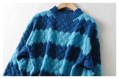 Style: commuting Size: S M L Color: blue, black Blue Jacquard Knit Crew Neck Sweater, Winter Striped Jacquard Knit Sweater, Winter Jacquard Knit Striped Sweater, Striped Jacquard Knit Sweater For Winter, Blue Jacquard Knit Sweater, Blue Jacquard Knit Sweater For Fall, Knitted Pullover Sweaters, Knitted Sweater, Tie Dye Top