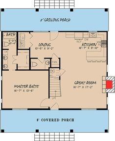 the floor plan for a two story house with an attached garage and living room area