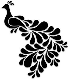 a black and white silhouette of a peacock