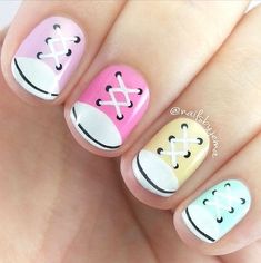 Shoe nails cute nails nail creative pretty nails nail art nail ideas nail designs shoe nails Sneaker Nails, Converse Nails, Shoe Nails, Nails For Kids, Nails Polish, Pretty Nail Art, Cute Nail Art, Girls Nails, Fancy Nails