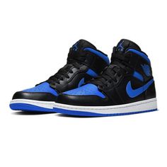 The Air Jordan 1 Mid ‘Black Hyper Royal’ is a striking embodiment of bold confidence and classic style. This sneaker features a deep black leather base that sets a dramatic stage for the vivid Hyper Royal blue accents that electrify its design. The stark contrast not only emphasizes the shoe’s sleek lines but also injects [...] Modern Black Mid-top Basketball Shoes, Black High-top Jordan Shoes For Streetwear, Bold Leather Sneakers For Streetwear, Modern High-top Sneakers With Contrasting Heel For Streetwear, Dynamic Leather Jordan Shoes For Streetwear, Modern Black Jordan Shoes With Rubber Sole, Black Basketball Shoes With Contrast Sole For Streetwear, Modern Black High-top Sneakers With Contrast Sole, Dynamic Black High-top Sneakers With Contrast Sole