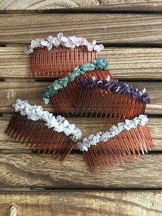 "This simple yet beautiful hair accessory would add the final touch to any outfit. Can be dressed up or down, this is that extra bling that you're looking for for your hair 😆. Each comb is meticulously made by wire-wrapping a combination of gemstones, swarovski crystals and pearls, and real freshwater pearls with copper wire onto a plastic hair comb. Each comb is definitely one of a kind! Comb is plastic and measures about 3.5\"x2\" Packaging: All pretties come in a butterfly bag and is securel Hair Comb Updo, Cottage Core Hair, Beaded Hair Combs, Butterfly Bag, Butterfly Bags, Crystal Hair Accessories, Beautiful Hair Accessories, Crystal Hair Comb, Etsy Bridesmaid Gifts