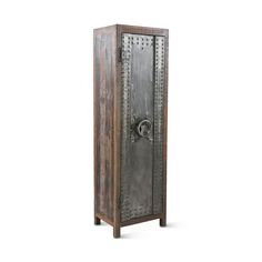 Welles Tall Vault Style Reclaimed Cabinet - World Interiors Sterling Brown, Iron Hinges, Vault Doors, Iron Door, Tall Chest, Tall Cabinet, Steampunk Design, Cabinets For Sale, Cabinet Styles