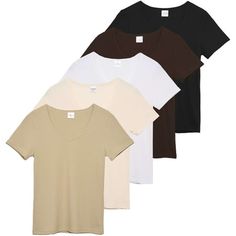 Introducing our 5 Pack of Women's Soft Ribbed Short Sleeve V-Neck T-Shirts, designed to be your versatile summer staple. Crafted with a focus on both style and comfort, these tees offer endless possibilities for casual chic outfits. Each shirt features a classic V-neckline and a soft ribbed texture, adding a touch of elegance to your everyday look. Whether you're running errands, catching up with friends, or simply relaxing at home, these tees provide the perfect balance of comfort and sophistic Summer Tee Shirts, Casual Chic Outfits, Ribbed Shorts, Summer Essential, Casual Chic Outfit, Ribbed Texture, Summer Tee, Casual Elegance, Summer Essentials