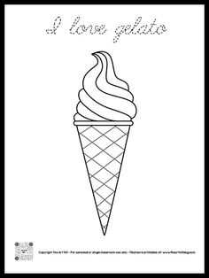 an ice cream cone with the words i love you on it in black and white