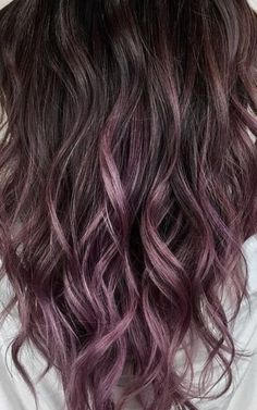 Purple Lowlights In Brown Hair, Brunette With Purple, Lavender Hair Ombre, Violet Hair Colors, French Roll, Hairstyles Design, Violet Hair