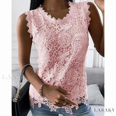 Lasaky - Lace Sleeveless Blouse - Elegant and Stylish Floral Vest, Winter Blouses, Satin Tank Top, Floral Vests, Lace Vest, Lace Tshirt, Vintage T Shirts, Maxi Robes, Womens Tops Summer