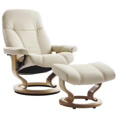 the reclining chair and ottoman are both white