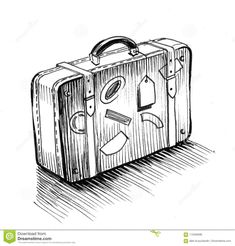 a sketched suitcase with arrows on the handle and wheels stock photo - image 3497